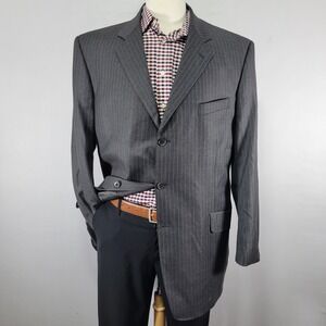 Arnold Brant Saks Fifth Men's Sport Coat Blazer Gray Striped Loro Piana 110s 46L